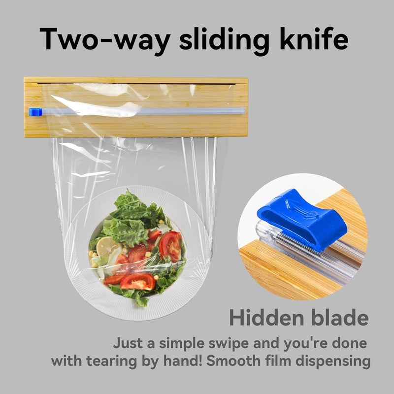 Uncle Jack Plastic Wrap Dispenser With Slide Cutter, Fit 13'' Rolls, Bamboo Aluminum Foil Dispenser with Cutter for Wax Paper, Saran Wrap - Image 5